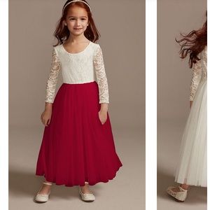 David Bridal scalloped v-back lace a-line flower girl dress